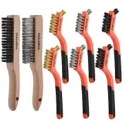 Wire Brush Set, 8Pcs Stainless Steel/Brass/Nylon Bristles with Curved Handle ...