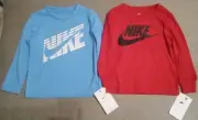 Nike Big Swoosh Long Sleeve Tees Red And Baby Blue Size 2T