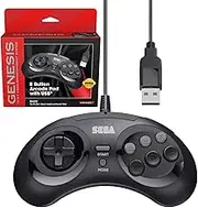 Retro-Bit Official Sega Genesis USB Controller 8-Button Arcade Pad for Sega Genesis Mini, Switch, PC, Mac, Steam, RetroPie, Raspberry Pi - USB Port - Black