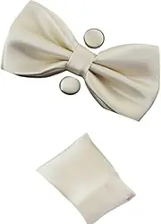 [Zasel] Mens Ivory Matching Bow Tie, Pocket Square & Cuff Links Set