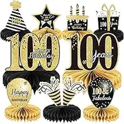 9 Pieces 100th Birthday decorations 100th birthday centerpieces for Tables Decorations Cheers to 100 Years Honeycomb Table Topper Happy 100th Birthday Decorations for Men and Woman 100 Years Birthday Party