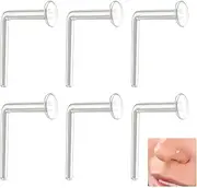 [Aradoea] 20g 0.8mm L-Shaped Acrylic Nose Stud Clear Nostril Septum Retainer Jewelry Keeper Rings Small Flexible L Shape Bend Hide Piercing Flat Nose Lip Ear Tongue Hoop, 0.8mm, Acrylic, No Gemstone