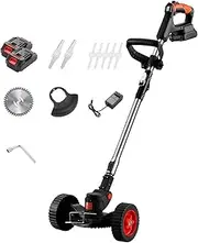 Cordless Strimmer, Electric Lawn Mower with 8 Blades and 2 Batteries, 90° Folding Body, Telescopic Range 1-30CM, for Pruning Older Weeds,Reeds, Lawn, Garden