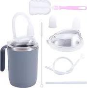 Gosknor Spill Proof Cup with Straw, Stainless Steel Sippy Cup Elderly Sippy Cup Leak Proof Porridge Mug Adult Sippy Cup No Spill Cups Suitable for Adult Elderly Drinking Water Milk Soup