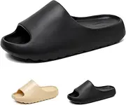 [Hsttgsr] Pillow Slippers for Women and Men, EVA Anti-Slip, Super Soft, Quick-Drying Comfort Cloud Slides for Showers, Lightweight Spa Massage Summer Sandals for Adults, Indoor and Outdoor, Black, 11.5