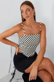 White Stripe Scarf Cami Top Singlet - Size 14, Women's Cami