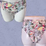 Spanx +1X Multi Color Feminine Power Statement Print Laser-Cut Edge Thong Pantie