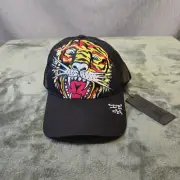 Ed Hardy Trucker Hat Embroidered Tattoo Tiger Black Mesh Snapback Cap Y2K NWT