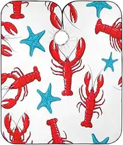Playful Lobsters Starfish White Barber Gown Cape Salon Color Capes, 64.9 In x 55.1 In Hairdressing Capes Adults, Playful Lobsters Starfish White