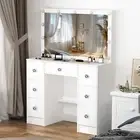 Dressing Table with Large Mirror and 11 LED Lights, Makeup Vanity with 7 Drawers