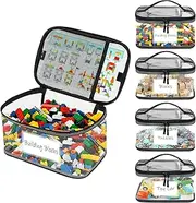 4 Pack Large Toy Storage Bags, Reusable Clear PVC Board Game Storage with Labels with Name Tag& Manual Pocket, Travel Waterproof Organizer Bags with Zipper for Building Blocks, Puzzle, Kids Books