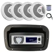 Pyle Marine Receiver,Adapter,Spa Bezel, Antenna,Wire, 4x 8'' 180W White Speakers