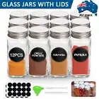 12pcs Clear Spice Jars Square Glass Container Seasoning Bottle Cover Lid Storage