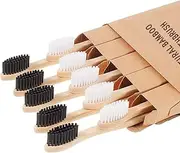 Bamboo Toothbrushes (10 Pack), Soft Charcoal Infused Bristles Soft BPA Free 2 Color Safe Bristles Biodegradable Bamboo Toothbrush For Adults