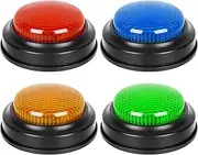 Learning-Resources Recordable Answer Buzzers - Set of 4 Voice Recording Buttons, Game Show Buzzers for Kids, Interactive Toy Portable, Perfect for Family Game and Trivia Nights, 4 Colors