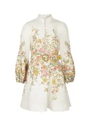 Zimmermann Matchmaker Floral-print Linen Mini Dress - Cream - 2 (UK 12 / M) 2 (UK 12 / M)