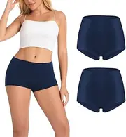[AMZCHPC] Women's Boy Shorts Panties Ladies Cotton Underwear High Waisted Underpants (2Pack)