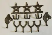 Barn Star Design Coat Hook Rack Wall Mounted Rustic Brown Cast Iron - Western