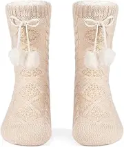 [PENTALES] Women Warm Slipper Socks with Grippers Winter Indoor Fleece Lining Fuzzy Socks