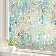 ALIUNI Window Privacy Film, Stained Glass Window Films 3D Rainbow Decorative Static Cling Iridescent Window Tint Heat Blocking Decals Covering for Home Door Vinyl 17.5" x 118.1"