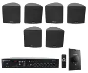Rockville Commercial Restaurant Amp+(6) Black Slim Wall Speakers+Wall Controller