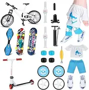 22 Pcs Mini Finger Toy Set Finger Skateboards, Finger Scooter, Finger Tops, Finger Pants, Finger Shoes, Finger Knee Pads, Finger Bike, Tiny Swing Board, Wheels, Tools Party Favors (Blue, Black, White)