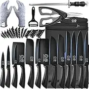 XYJ Knives,Professional Knife Sets for Master Chefs,Meat Cleaver Butcher for Camping,Chef Knife Set with Bag,Birthday Gifts for Women Men Presents (Full Black)