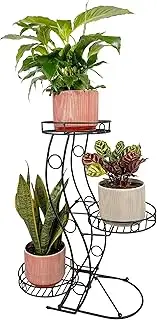Cocoyard Three Flower Pot Collapsible Plant Stand. No Assembly Required. Tiered Metal Plant Stand, Tri Level Planter Stand, Indoor Outdoor Heavy Duty Modern Flowerpots Holder Rack (Large)
