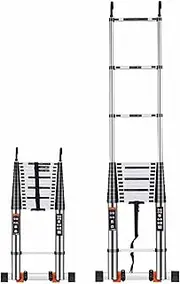 Home Attic Loft Extension Ladder with Removable Hooks, Compact Foldable Telescoping Ladder 4 5 6 7 8 M, Lightweight Climb Telescopic Ladders for Outdoor Work
