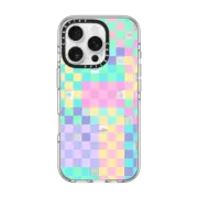 iPhone 16 Pro Clear Case MagSafe Compatible Transparent Pastel Checkered Hearts Stars Pattern