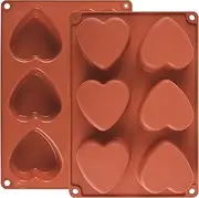 Actvty 6 Cavity Heart Silicone Mold, 2 Packs Heart Shaped Molds for Making Handmade Soap, Bath Bombs, Candles, Cake, Chocolate Bomb and Jelly (Brown)