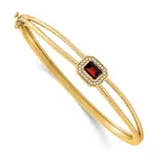 14k Yellow Gold Emerald-shape Garnet and Natural Diamond Halo Bangle