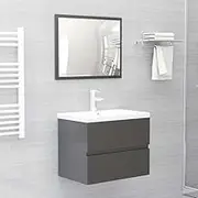 Bathroom Furniture Set High Gloss Grey Engineered Wood - Small Slim Organizer, Toilet Paper Holder & Storage Space Saver (2 Piece)
