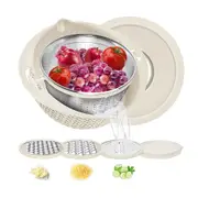 4 In 1 Double-layer Rotatable Colander Bowl Set with Lid and 3 Blades