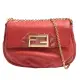 【FENDI 芬迪】經典金屬FF LOGO牛皮磁釦鍊帶肩/斜背包(紅色-展示品8BS058-RED)