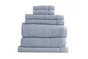 7pc Renee Taylor Cambridge 650GSM Textured Bath Hand Face Towel Mat Blue Mirage