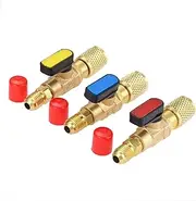3 Colors R134A Straight Compact Shut-Off Ball Valve Adapter 1/4" SAE Thread Fits for HVAC A/C Refrigerant R134A R12 R22 R502 Charging Hoses Air Conditioning Refrigerant Tools - Set of 3