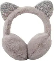 [outret] Girls Plush Earmuffs Cute Sequin Cat Ears Earmuffs Winter Warm Furry Ear Cover for Children Boys & Girls (Grey)