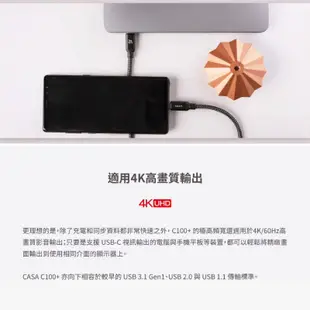 ADAM 亞果元素 CASA 高速充電傳輸線 4K視訊 USB Type-C 100W 快充線 編織線 充電線 AD22