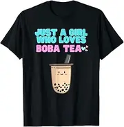 [X.Style] Just a Girl Who Loves Boba Tea Bubble Tea Kawaii Anime ds1078 T-Shirt (S) Black