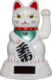Fortune Cat Lucky Cat Waving Arm, Solar Powered, White