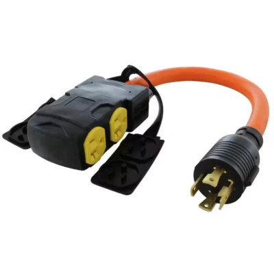 1.5FT 10/3 STW Flexible Cord with L14-30P 30 Amp 4-Prong Locking Plug to (4) Hou