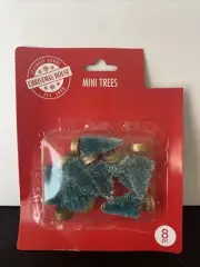 New 8 Green Bottle Brush Frosted Christmas Trees Mini 2" Village Doll House