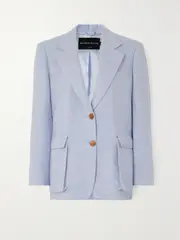 [Brandon Maxwell] Brandon Maxwell - Ashland Oversized Herringbone Linen, Wool, Silk And Cashmere-blend Blazer - Light blue - US10 US 10 Blue