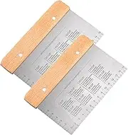 LOPUNER 2pcs Stainless Steel Dough Scraper Tool with Wood Handle and Measuring Scale Pastry Cutter for Baking Dough Cutting and Vegetable Chopping
