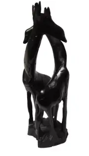 Hand Carved Giraffe Couple Love Embracing African Ebony Harwood Statue -- 12"
