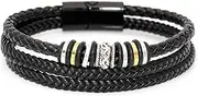[Heyjoin] Beading Leather Bracelet Men Cross Inspirational Magnetic Steel Clasp Wristband Braided Cuff