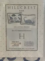 Hillcrest Dinosaur Two 100% Cotton Standard Pillowcases Blue/White NIP