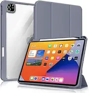 Aoub for iPad 9th Generation Case with Pencil Holder, Auto Sleep/Wake, Hard Shell Transparent Protective Case Cover for iPad 9th/8th/7th Gen (2021/2020/2019) Model, iPad 10.2 inch case, (Purple)