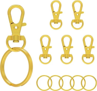 100pcs Golden Metal Lobster Claw Clasp with Key Ring, Keychain Rings for Crafts